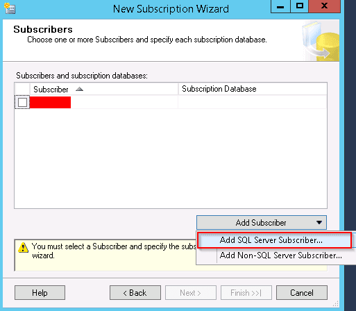 Adding new SQL Server Subscriber.